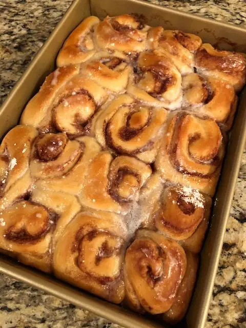 Homemade cinnamon rolls. Baking from basic whole ingredients helps us save money on groceries. 