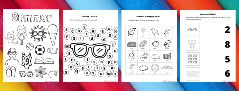 example pages of summer preschool activity pages