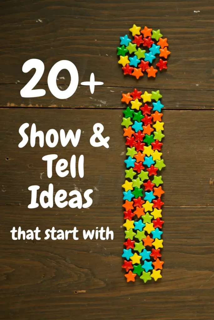 pinterest pin describing 20 show and tell ideas that start with letter I
