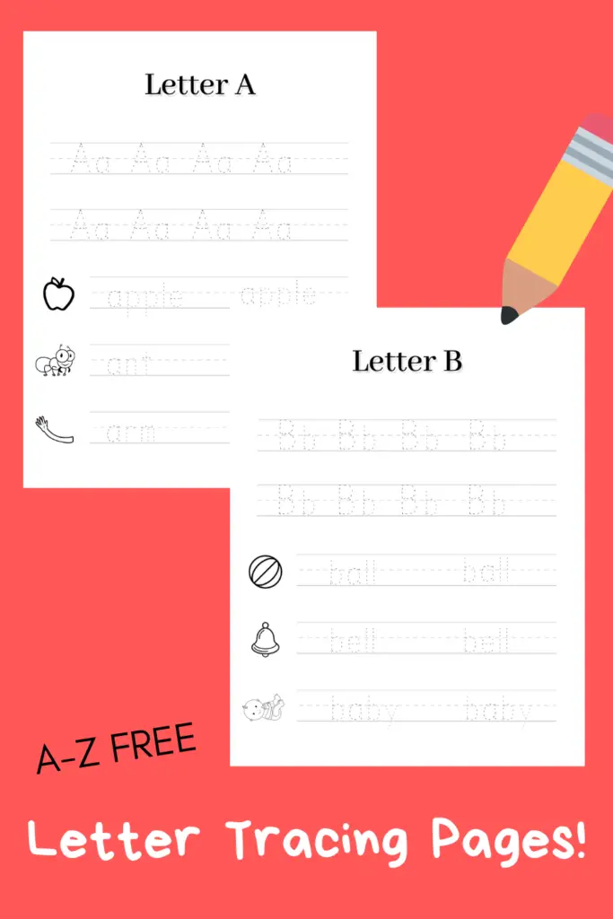 pinterest pin describing A-Z free letter tracing pages