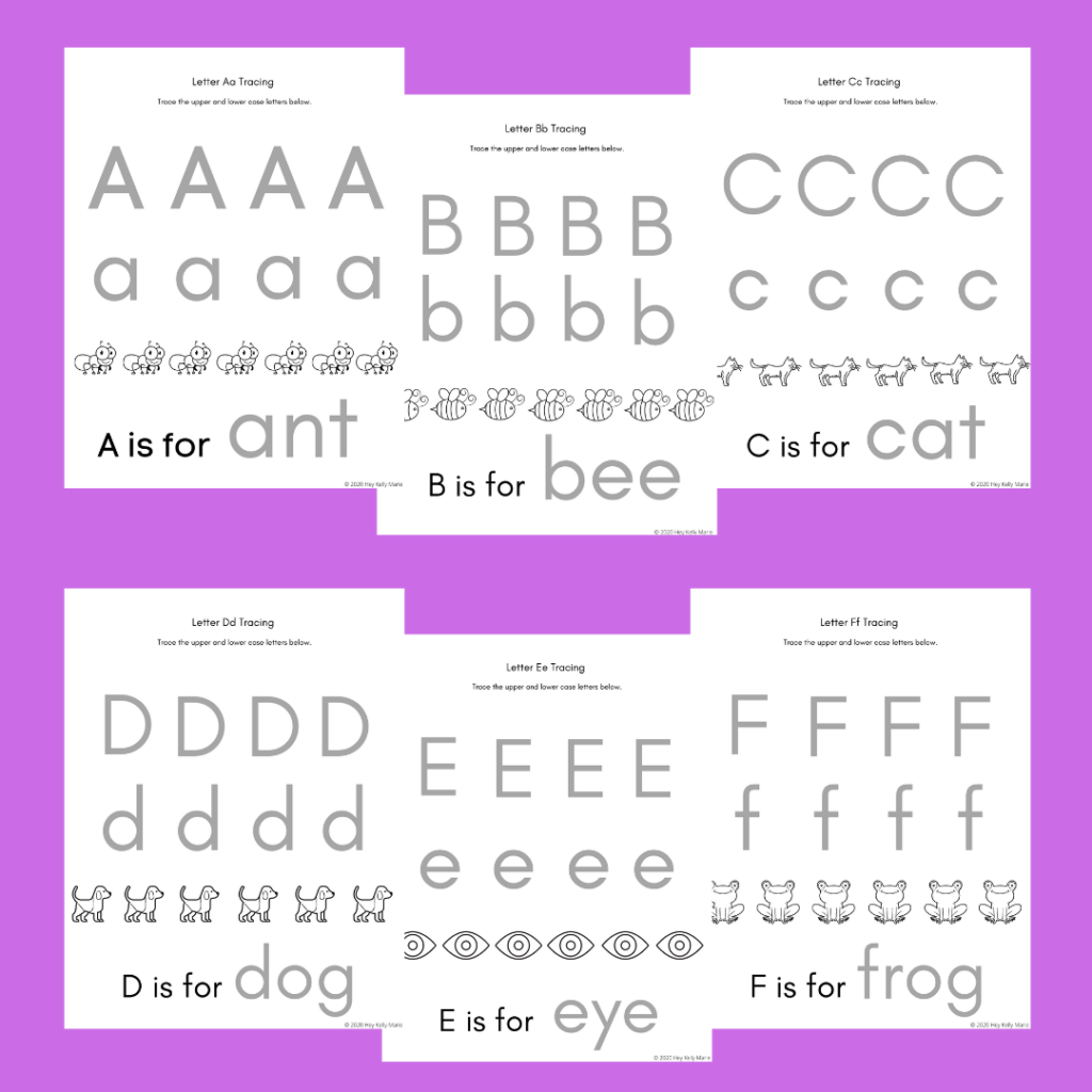 tracing pages for every letter as part of the 100+ alphabet worksheets