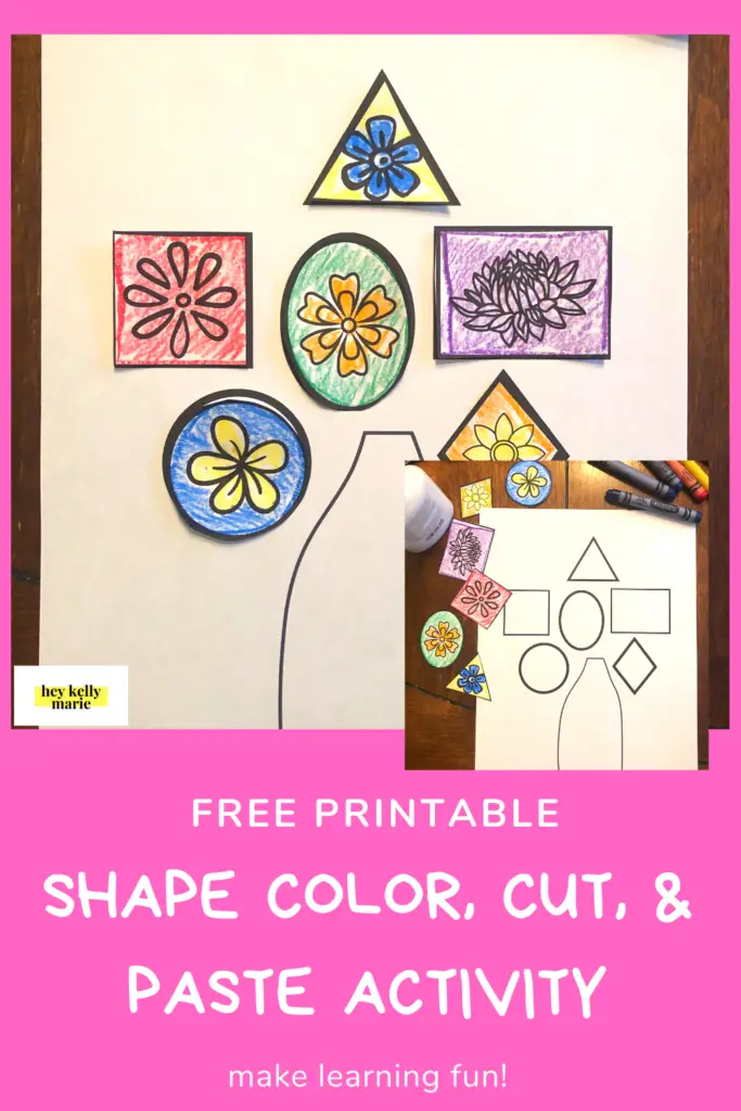 Pinterest pin of color cut and paste flower activity.