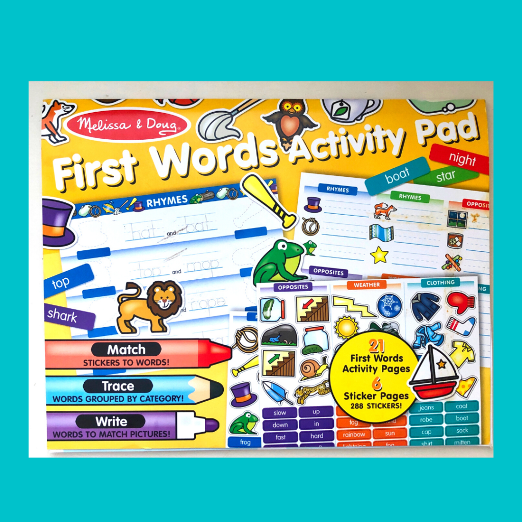 preview image of melissa and doug first words activity pad a bargain preschool workbook