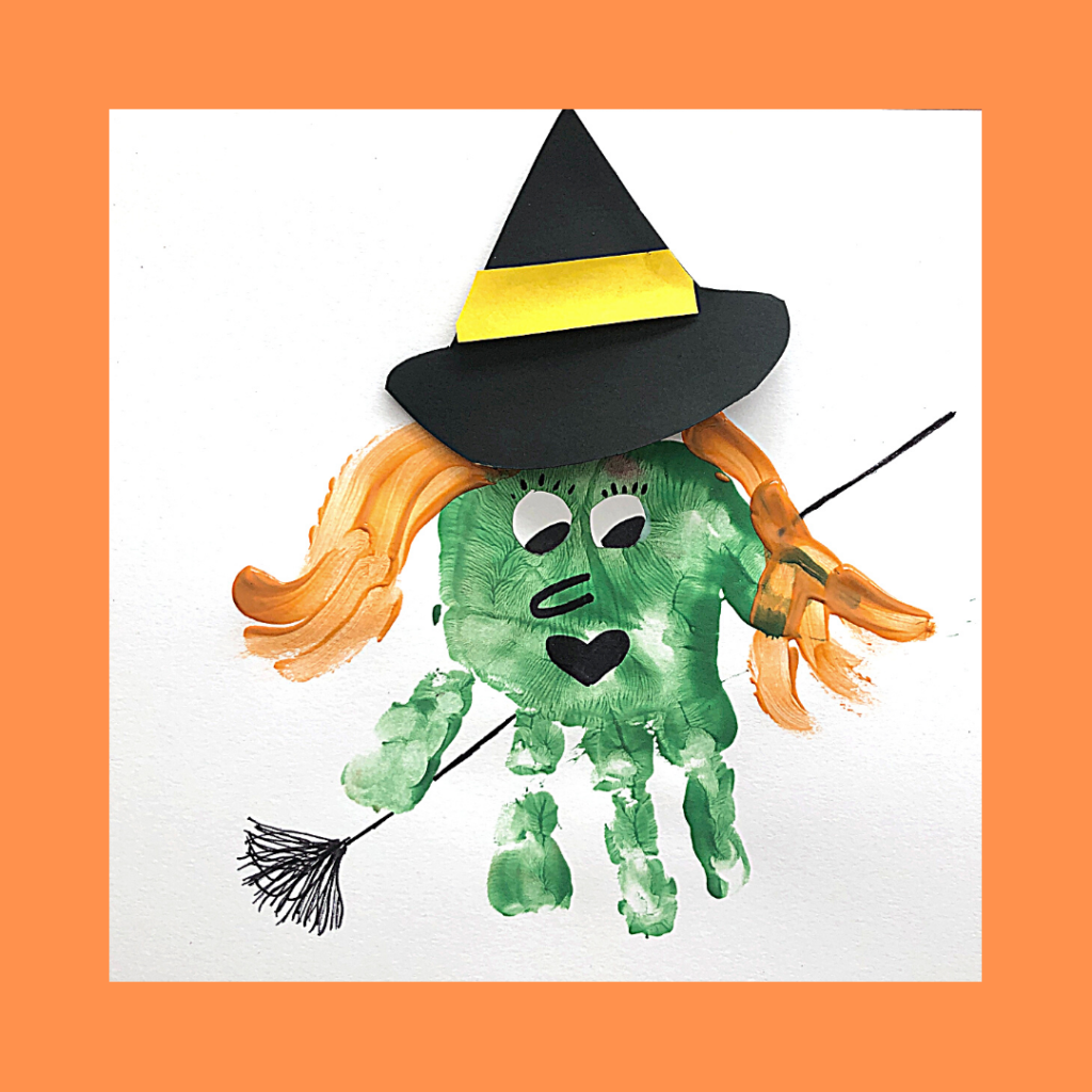Handprint witch Halloween craft preview
