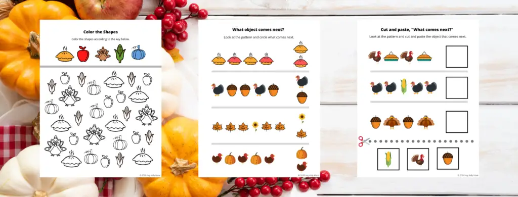 preview of first three thanksgiving activity pages