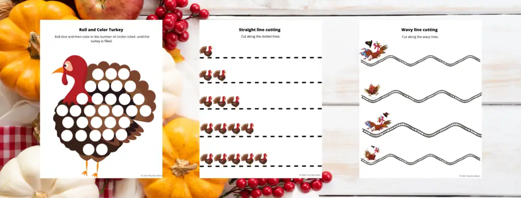 preview of counting and cutting preschool thanksgiving activity pages