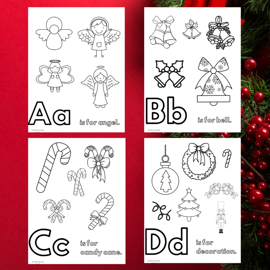 preview of A-D christmas and holiday alphabet coloring sheets for kids