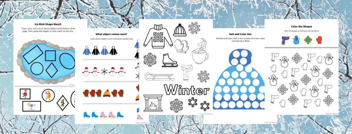 preview of winter themed worksheets