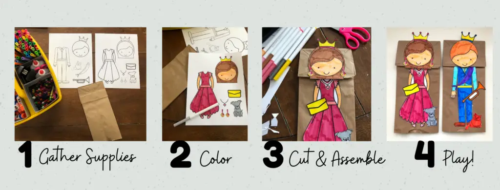 4 steps to make your own prince and princess puppets 