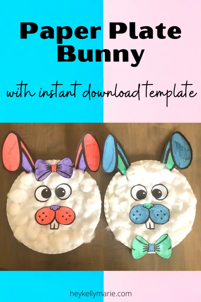pinterest pin for paper plate bunny craft for kids