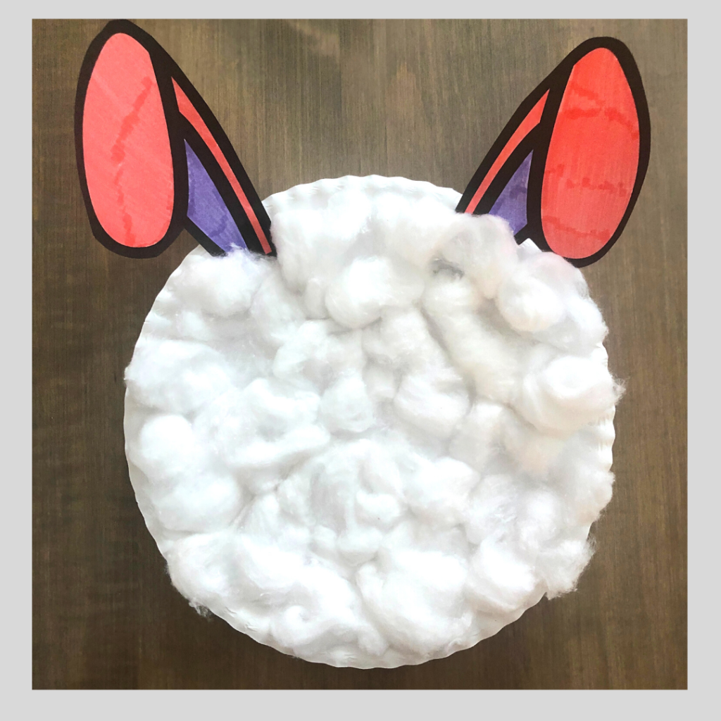 Glue the cotton balls on the paper plate bunny