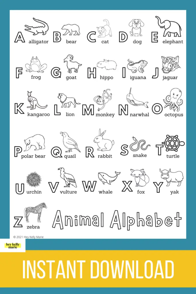 pinterest pin of animal alphabet coloring page