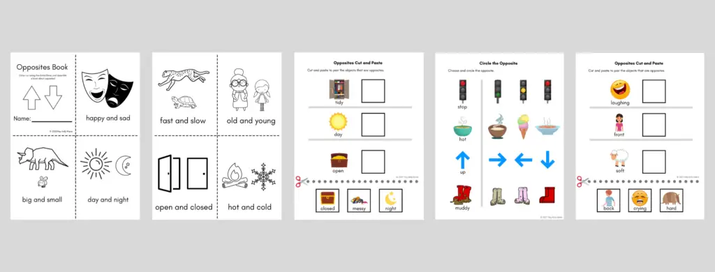 some of the opposites worksheets for kids