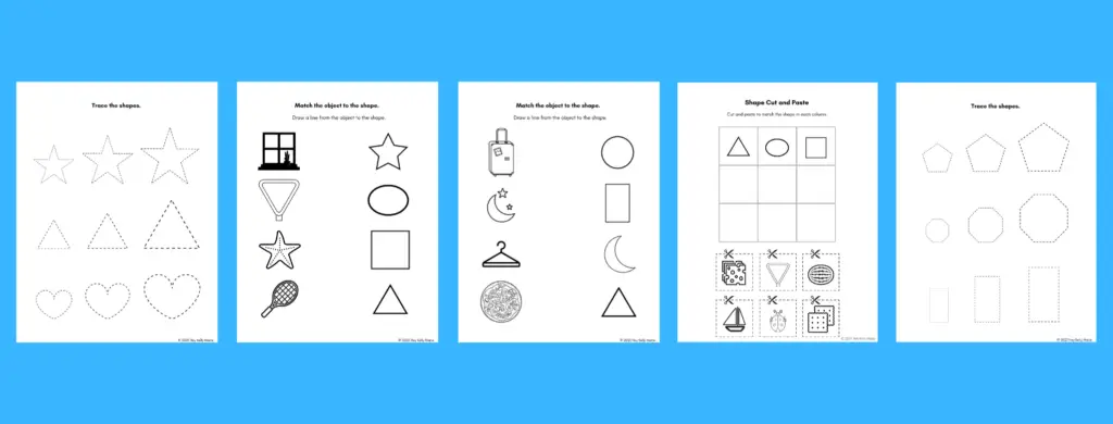 preview of shapes tracing shapes matching and shapes cut and paste workbook pages