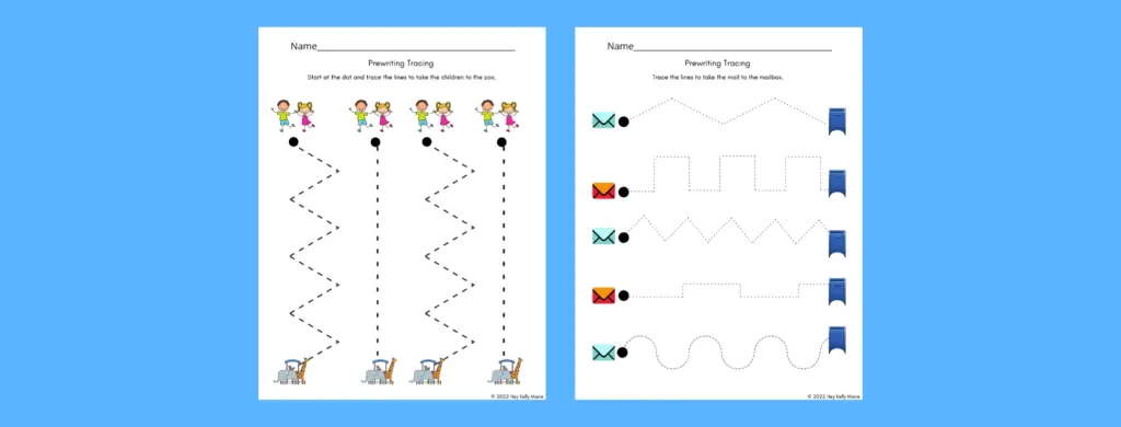 prewriting tracing worksheets to practice handwriting and fine motor skills